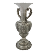 FINE 925 STERLING SILVER HANDMADE FLUTED CHASED LEAF APPLIQUE ORNATE FLOWER VASE