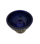 ITALIAN 925 STERLING SILVER & BLUE GLASS HANDMADE LACE SWIRL SINGLE SALT HOLDER