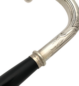 TOPAZIO 925 STERLING SILVER & WOOD HANDMADE CHASED ORNATE SLEEK WALKING CANE