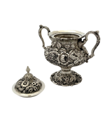 ANTIQUE 1926 STIEFF 925 STERLING SILVER HANDMADE CHASED REPOUSSE ROSE HONEY DISH