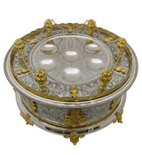 925 STERLING SILVER & GILDED HANDMADE CHASED LEAF APPLIQUE SEDER PLATE & SHELVES