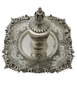 925 STERLING SILVER HANDMADE LEAF APPLIQUE MATTE & SHINY CROWN LIQUOR CUP & TRAY