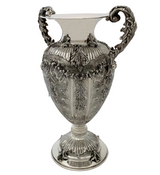 LARGE 925 STERLING SILVER HANDMADE FLORAL LEAF APPLIQUE ORNATE MATTE FLOWER VASE