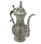 FINE 925 STERLING SILVER HANDMADE CHASED LEAF APPLIQUE MATTE & SHINY OIL PITCHER