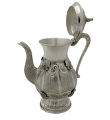 FINE 925 STERLING SILVER HANDMADE CHASED LEAF APPLIQUE MATTE & SHINY OIL PITCHER