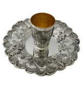 FINE ITALIAN 925 STERLING SILVER HANDMADE CHASED FLORAL LEAF APPLIQUE CUP & TRAY