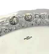ANTIQUE 925 STERLING SILVER HANDMADE FLORAL ORNATE REPOUSSE ROUND SERVING TRAY