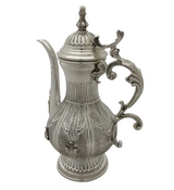 FINE 925 STERLING SILVER HANDMADE LEAF APPLIQUE ORNATE MATTE & SHINY OIL PITCHER