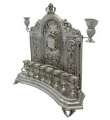 FINE 925 STERLING SILVER HANDMADE CHASED SWIRL LEAF CROWN BACKWALL MENORAH