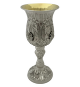 FINE LARGE 925 STERLING SILVER HANDMADE CHASED SWIRL LEAF APPLIQUE ELIYAHU CUP