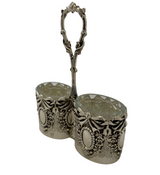 FINE TOPAZIO 925 STERLING SILVER HANDMADE HEAVY ORNATE SWIRL DOUBLE SALT HOLDER