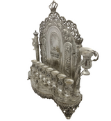 FINE 925 STERLING SILVER HANDMADE LEAF APPLIQUE CHASED ORNATE BACKWALL MENORAH