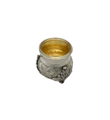 925 STERLING SILVER HANDMADE LEAF APPLIQUE CHASED SWIRL MATTE SHINY SALT HOLDER