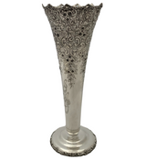 ANTIQUE HARRIS & SHAFER 925 STERLING SILVER HANDMADE REPOUSSE TRUMPET VASE