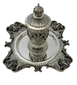 925 STERLING SILVER HANDMADE LEAF APPLIQUE MATTE & SHINY CROWN LIQUOR CUP & TRAY