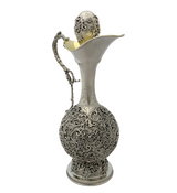 FINE 925 STERLING SILVER HANDMADE FLORAL LEAF APPLIQUE CHASED WINE BOTTLE & TRAY