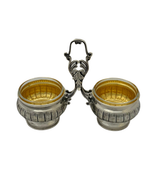 FINE LARGE 925 STERLING SILVER HANDMADE STRIATED SLEEK ORNATE DOUBLE SALT HOLDER