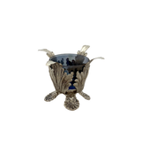 ITALY 925 STERLING SILVER & BLUE GLASS HANDMADE LEAF SHELL APPLIQUE SALT HOLDER