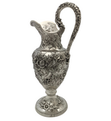 ANTIQUE S. KIRK & SON 925 STERLING SILVER HANDMADE ROSE FLORAL REPOUSSE PITCHER