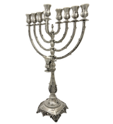 FINE 925 STERLING SILVER HANDMADE LEAF APPLIQUE CHASED SWIRL CHANUKAH MENORAH