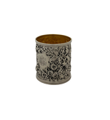 ANTIQUE WARNER 925 STERLING SILVER HANDMADE FLORAL FOLIAGE REPOUSSE SINGLE CUP