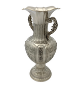 LARGE 925 STERLING SILVER HANDMADE LEAF APPLIQUE SWIRL CHASED ORNATE FLOWER VASE
