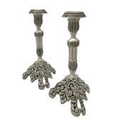 TOPAZIO 925 STERLING SILVER HANDMADE LEAF APPLIQUE ORNATE SLEEK CANDLESTICKS