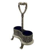 TOPAZIO 925 STERLING SILVER & BLUE CRYSTAL FLORAL LACE CHASED DOUBLE SALT HOLDER