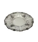 925 STERLING SILVER HANDMADE CHASED LEAF APPLIQUE MATTE SHINY ROUND PLATE TRAY