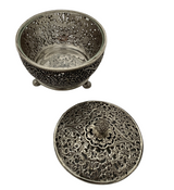 ITALY 925 STERLING SILVER HANDMADE OPEN FILIGREE LACE ORNATE HONEY DISH & COVER