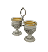 FINE 925 STERLING SILVER HANDMADE CHASED ORNATE MATTE & SHINY DOUBLE SALT HOLDER