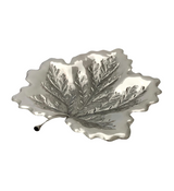FINE 925 STERLING SILVER HANDMADE UNIQUE MATTE & SHINY AUTUMN LEAF SERVING DISH