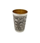 ITALIAN 925 STERLING SILVER HANDMADE CHASED SWIRL FLORAL MATTE SHINY CUP & TRAY