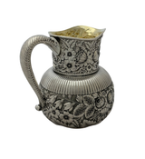 ANTIQUE GORHAM 925 STERLING SILVER HANDMADE HEAVY FLORAL REPOUSSE WATER PITCHER