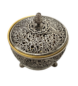 ITALIAN 925 STERLING SILVER & GOLD PLATED HANDMADE OPEN LACE ORNATE HONEY DISH
