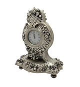 FINE ITALIAN SILVER PLATED FLORAL APPLIQUE WOVEN ORNATE CHASED TABLE CLOCK