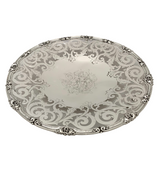 ANTIQUE 925 STERLING SILVER HANDMADE FLUTED CUT OUT SWIRL MONGRAM ROUND DISH