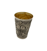 ITALY 925 STERLING SILVER HANDMADE ORNATE CHASED SWIRL MATTE & SHINY CUP & TRAY
