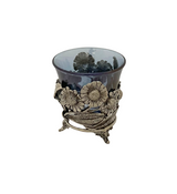 ITALY 925 STERLING SILVER & BLUE CRYSTAL HANDMADE FLORAL LEAF SINGLE SALT HOLDER
