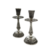 FINE ITALIAN 925 STERLING SILVER HANDMADE LEAF ORNATE SHINY ROUND CANDLESTICKS