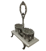 TOPAZIO 925 STERLING SILVER & GLASS HANDMADE ORNATE RIBBON DOUBLE SALT HOLDER