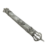 FINE 925 STERLING SILVER HANDMADE LEAF APPLIQUE ORNATE CROWN MATTE MEZUZAH