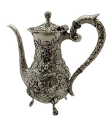 ANTIQUE 925 STERLING SILVER HANDMADE FLORAL CHASED COFFEE TEA POT OIL PITCHER