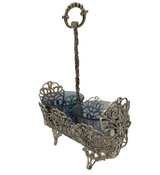 ITALIAN 925 STERLING SILVER & BLUE CRYSTAL HANDMADE ORNATE DOUBLE SALT HOLDER