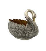 OLD ITALIAN 925 STERLING SILVER & GILDED HANDMADE SWAN CENTERPIECE BASKET DISH
