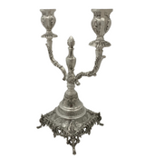 FINE 925 STERLING SILVER HANDMADE CHASED SWIRL LEAF APPLIQUE 2 LIGHT CANDELABRA