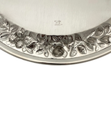 ANTIQUE S. KIRK & SON 925 STERLING SILVER HANDMADE REPOUSSE FLORAL ROUND TRAY
