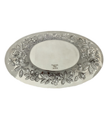 ANTIQUE S. KIRK & SONS 925 STERLING SILVER HANDMADE REPOUSSE FLORAL OVAL TRAY