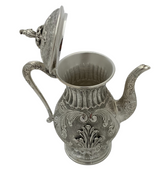 FINE 925 STERLING SILVER HANDMADE CHASED LEAF APPLIQUE MATTE & SHINY OIL PITCHER
