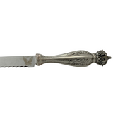 FINE SILVER PLATED HANDMADE CHASED LEAF SWIRL EMBOSSED ORNATE SERRATED KNIFE